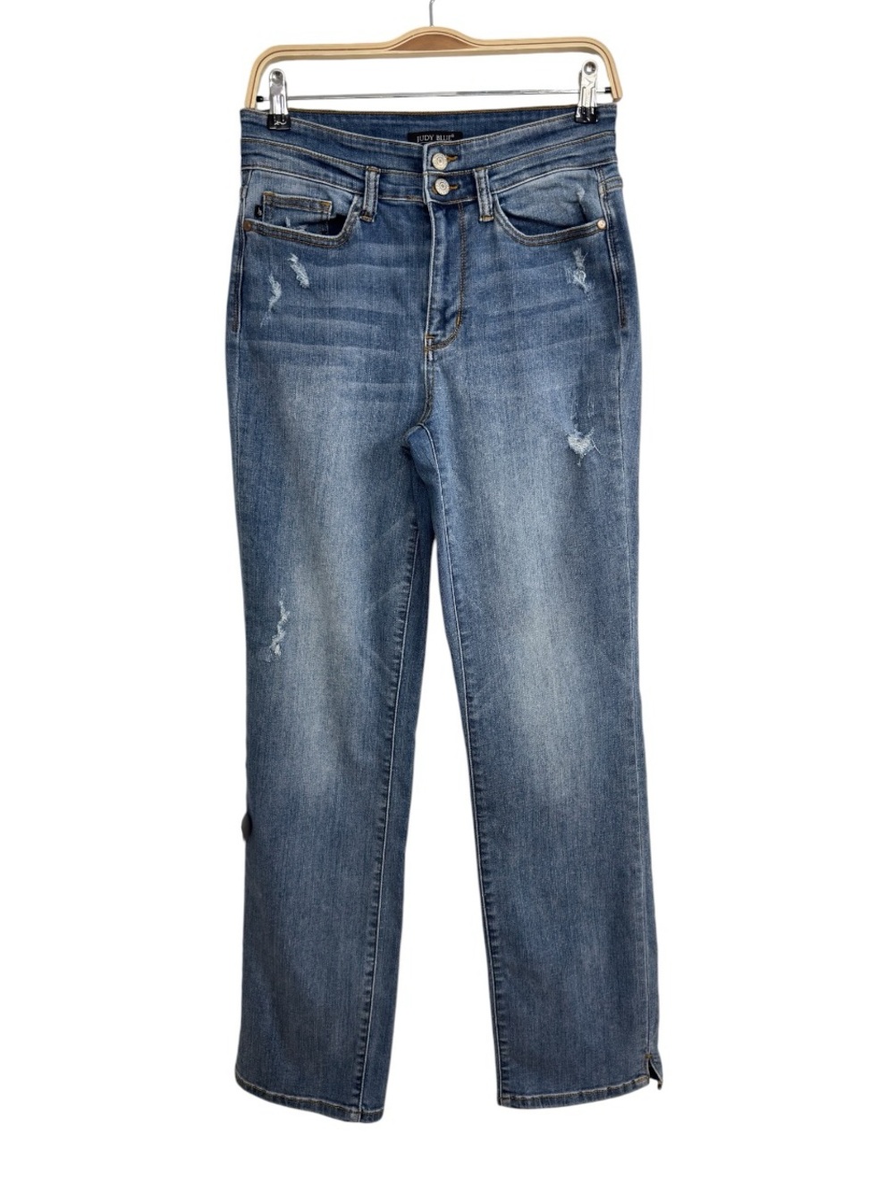 Judy Blue High Rise Straight Leg Jeans Distressed Denim Size US 28 Blue
